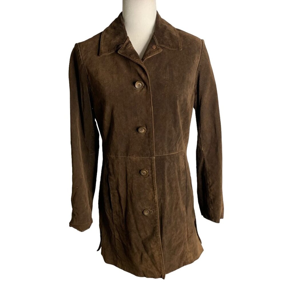 Vintage 90s Cherokee Leather Jacket S Brown Button Front Pockets Lined Collar